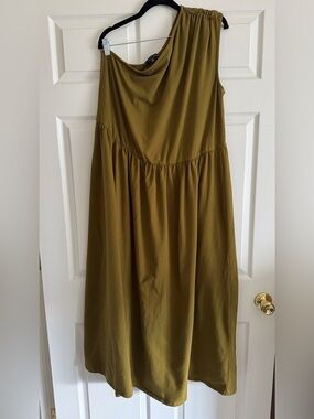 Eloquii Elements One-Shoulder Midi Dress | Size 18/20 | Olive/Army Green